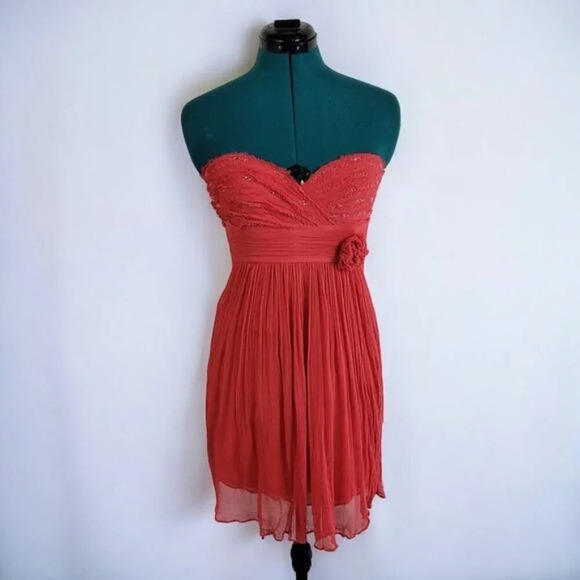 BCBGMaxAzria Silk Crepe Chiffon Dress with Floral‎ Accent - Size 2 - Picture 1 of 9